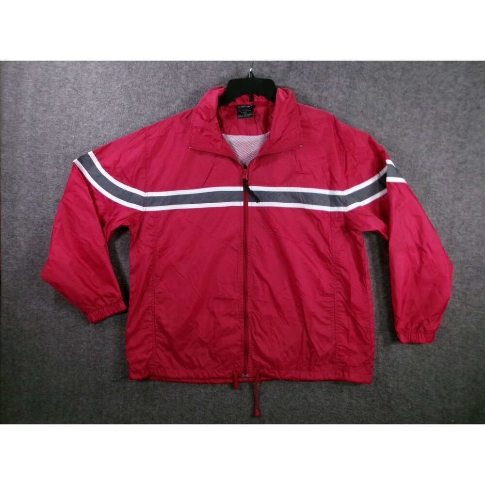 Vintage Lavon Windbreaker Men XL Red Reflective Stripe Track Jacket 90s Retro